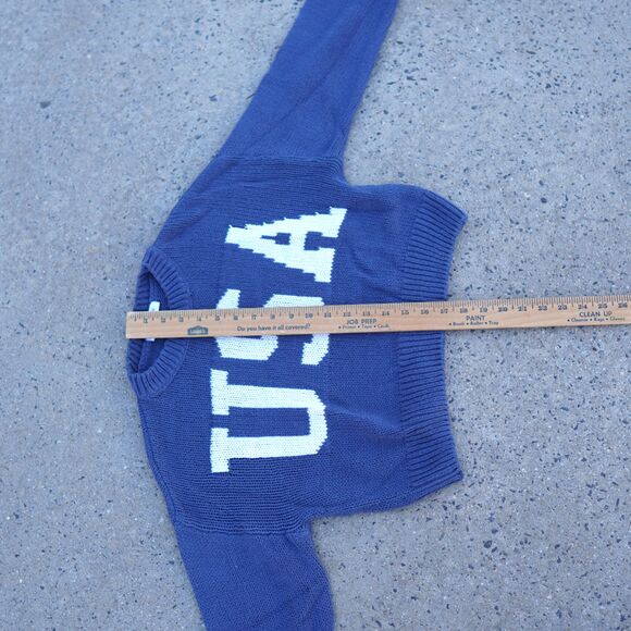 Grayson Threads USA Cropped Knit Sweater XS Blue Graphic Cotton Y2K Preppy - Picture 11 of 12